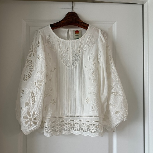 Farm Rio White Richelieu Short Sleeve Blouse - Picture 7 of 10